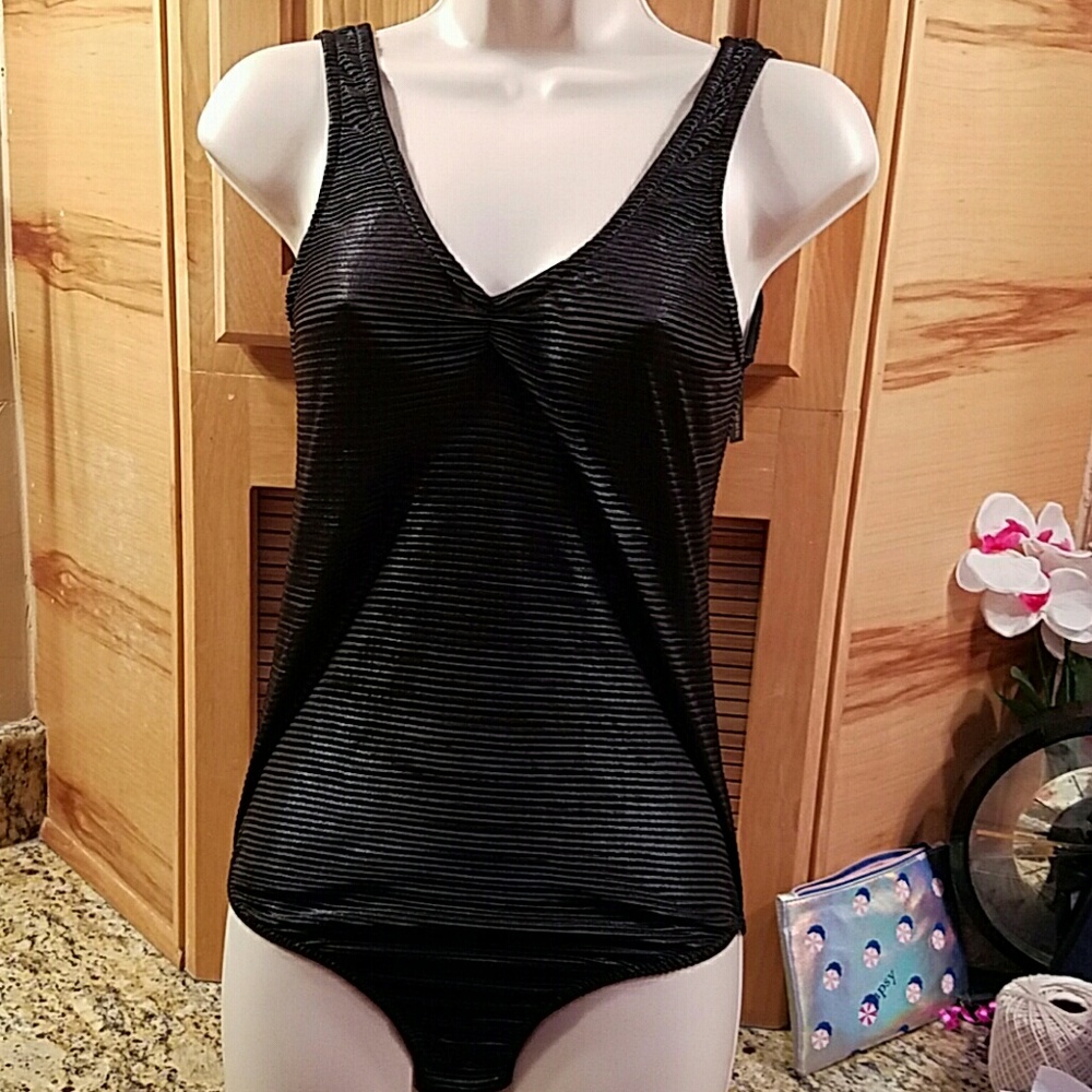 New Poof Couture 2 Body suits 1 black & 1 silver Medium new w tags